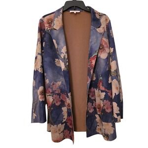 Solitaire Anthropologie Women Floral Butterfly Print Open Front‎ Blazer Medium